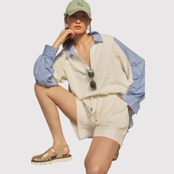 Anthropologie Pernille Rosenkilde Top White Remixed Striped Pullover Medium - Picture 1 of 13